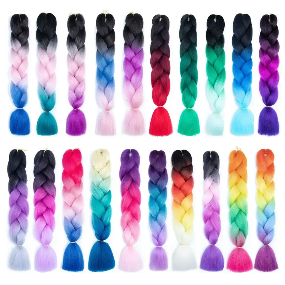 24Inch Synthetic Long Jumbo Ombre Braiding Hair for Women Colorful Braids 100g Rainbow Hair Gray Black Trend Way Crochet Hair