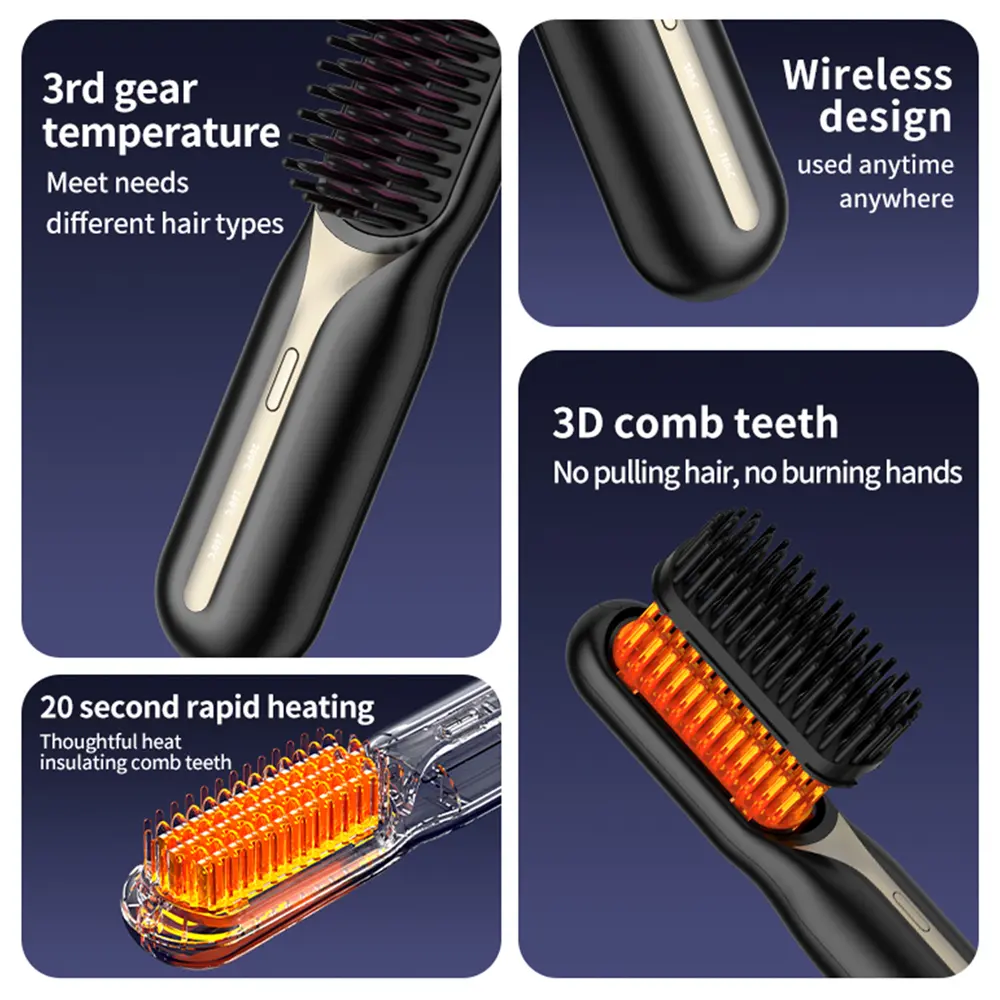 Wireless Hair Straightener Brush Women Fast Heating Portable Hair Comb Professional Fashion Portable Hair Straight Styling Tools