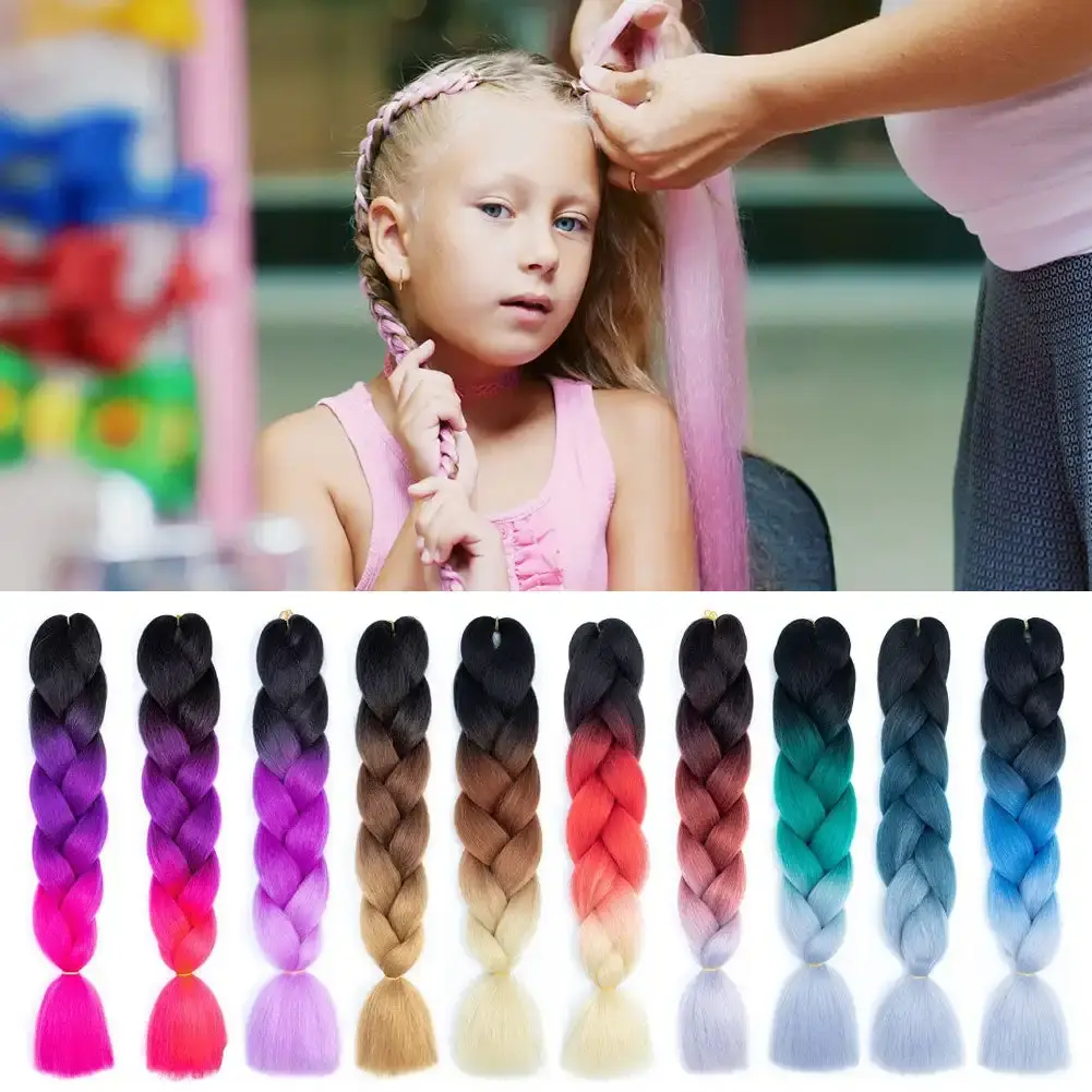 24Inch Synthetic Long Jumbo Ombre Braiding Hair for Women Colorful Braids 100g Rainbow Hair Gray Black Trend Way Crochet Hair