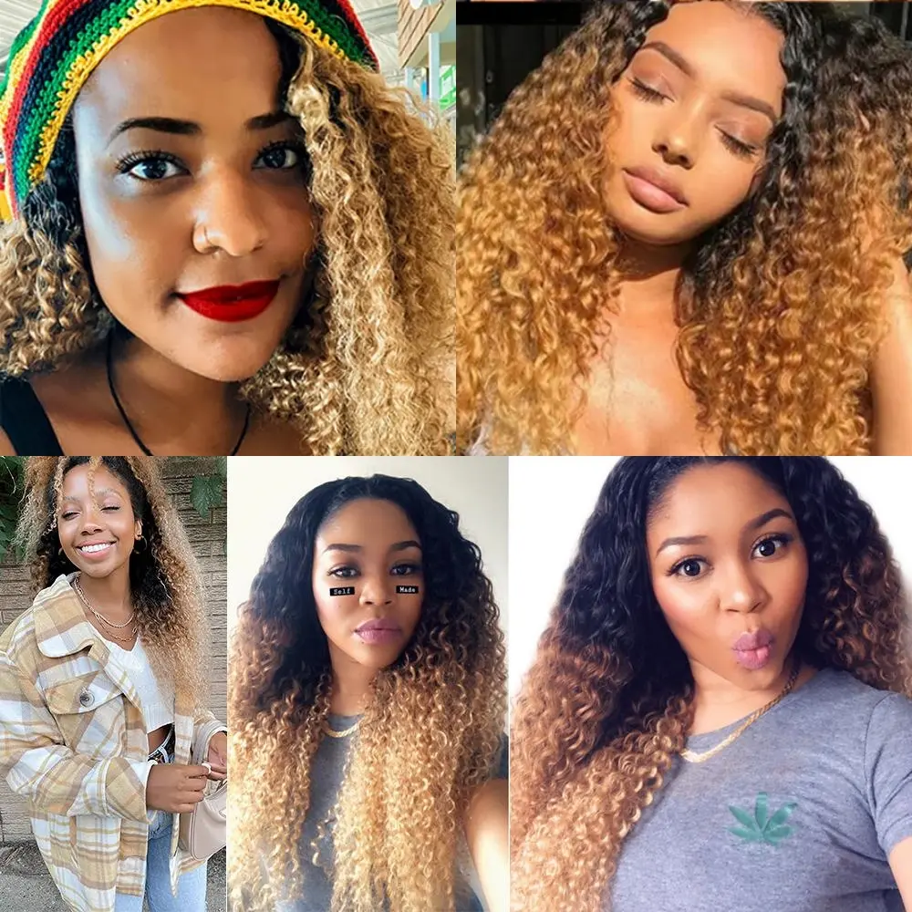 15A Brazilian Kinky Curly Human Hair Bundles Ombre Blonde Colored Curly Hair Weave 1/3/4 Bundles 100% Virgin Raw Hair Extensions