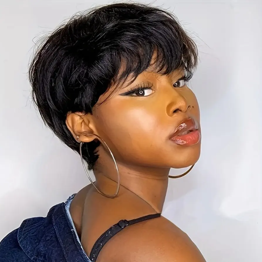 Short Pixie Cut Wigs Human Hair Wigs For Women Brazilian Human Hair Short Layered Pixie Cut Wigs With Bangs Machine Made