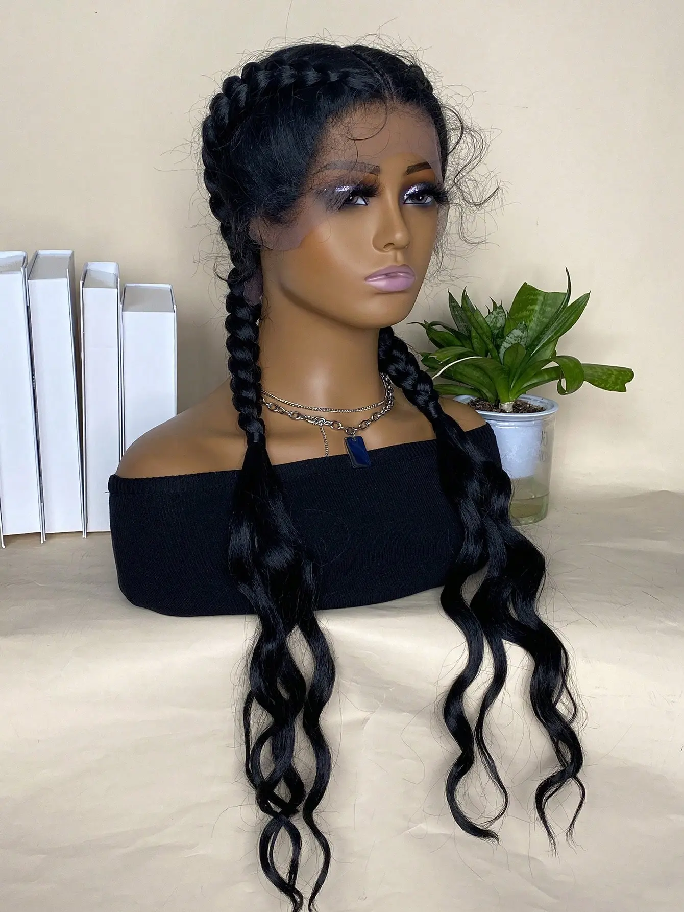 Synthetic Braided Wigs Lace Front Wig for Black Women 30 Inch Lace Wigs with Baby Hair Box Braid Wig