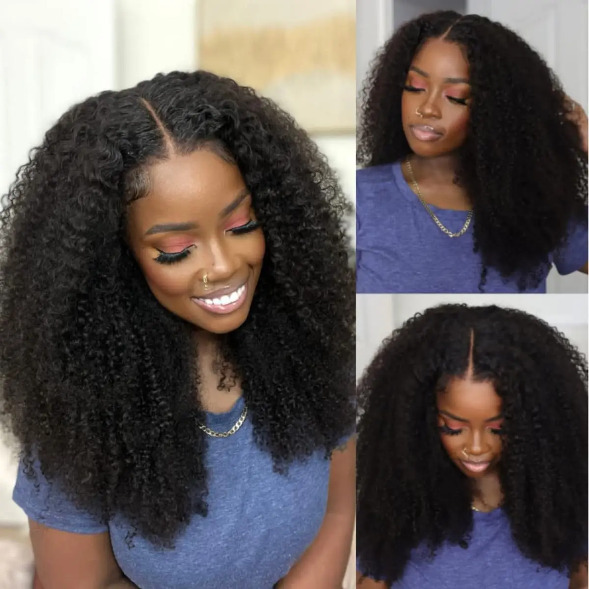 Kinky Curly Glueless Wigs for Women Human Hair Wear and Go Glueless Wig Human Hair 4X4 Lace Front Wig Curly Wig Human Hair