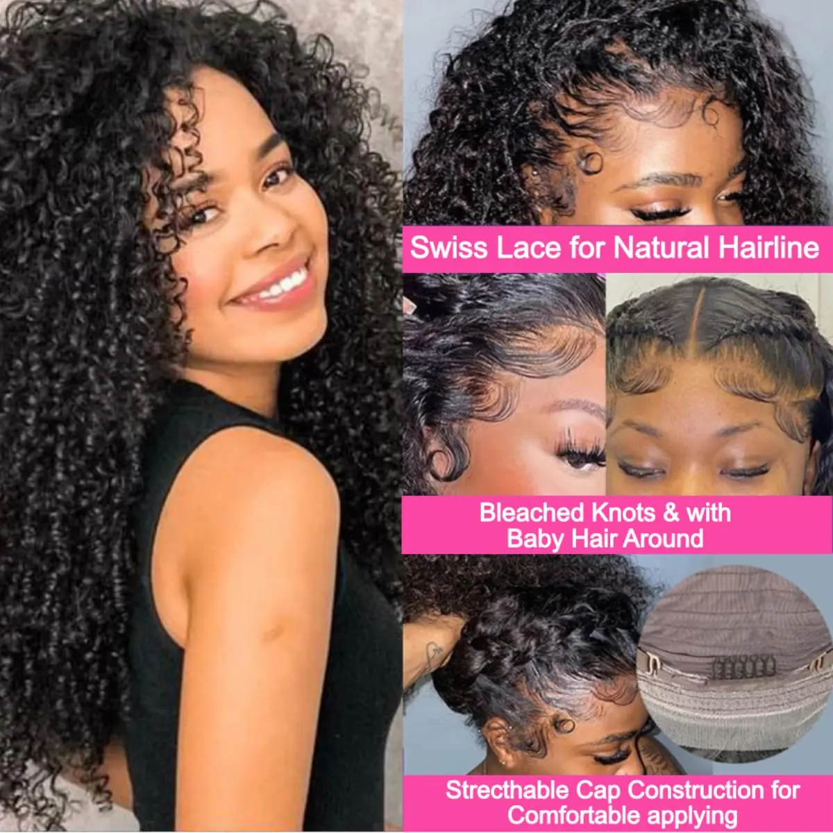 Kinky Curly Glueless Wigs for Women Human Hair Wear and Go Glueless Wig Human Hair 4X4 Lace Front Wig Curly Wig Human Hair
