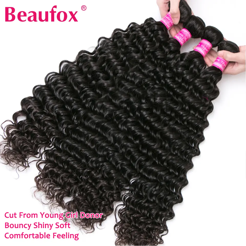 Beaufox deep Wave Bundles Human Hair Brazilian Human Hair 1/3/4 Bundles Curly Human Hair Weave Bundles 30inch Hair Extensions
