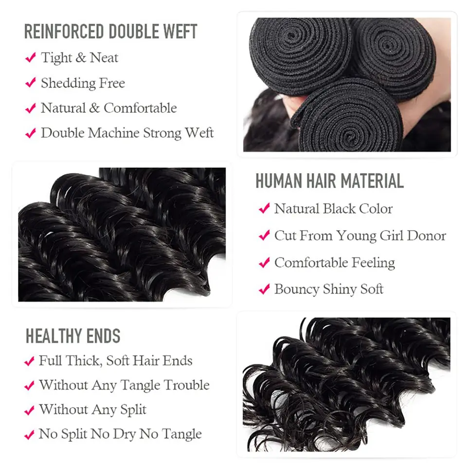 Beaufox deep Wave Bundles Human Hair Brazilian Human Hair 1/3/4 Bundles Curly Human Hair Weave Bundles 30inch Hair Extensions