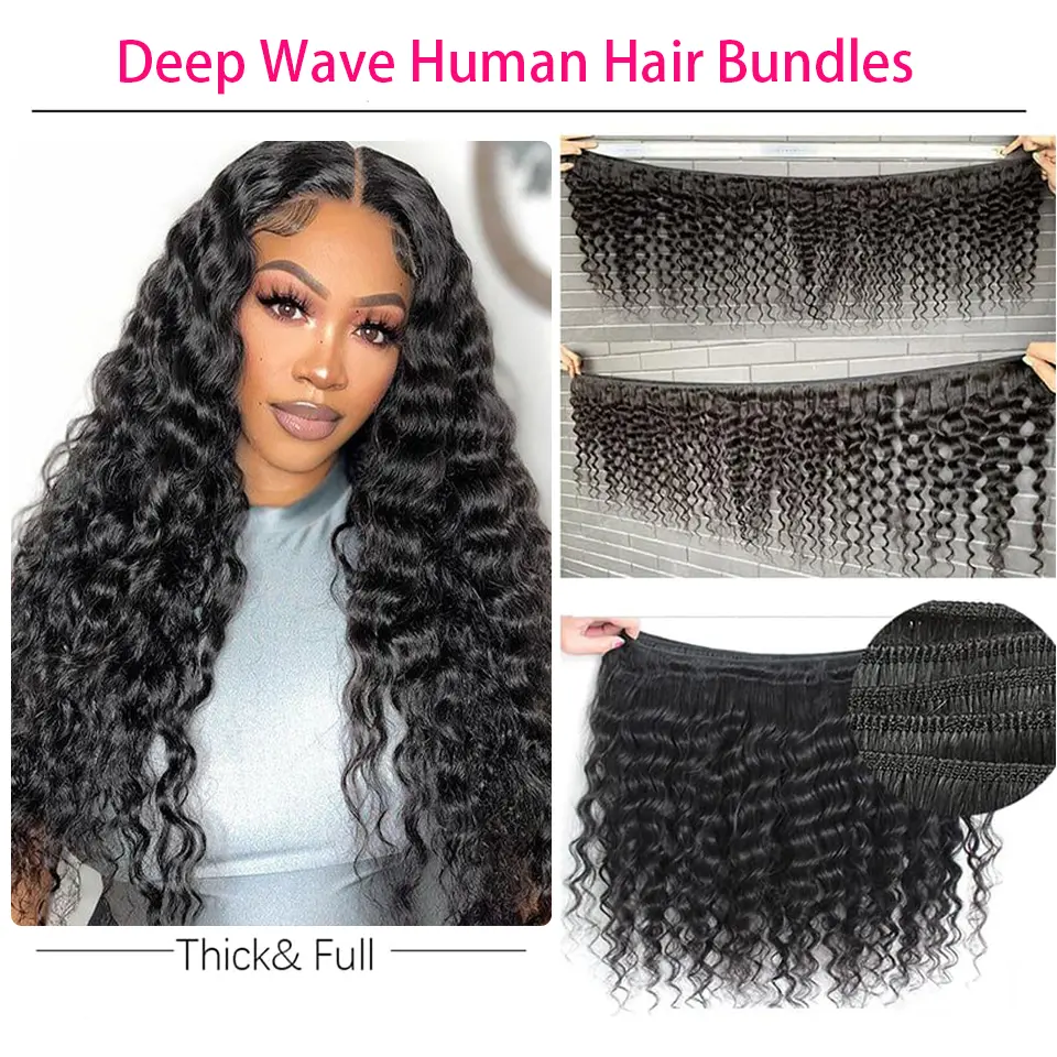 Beaufox deep Wave Bundles Human Hair Brazilian Human Hair 1/3/4 Bundles Curly Human Hair Weave Bundles 30inch Hair Extensions