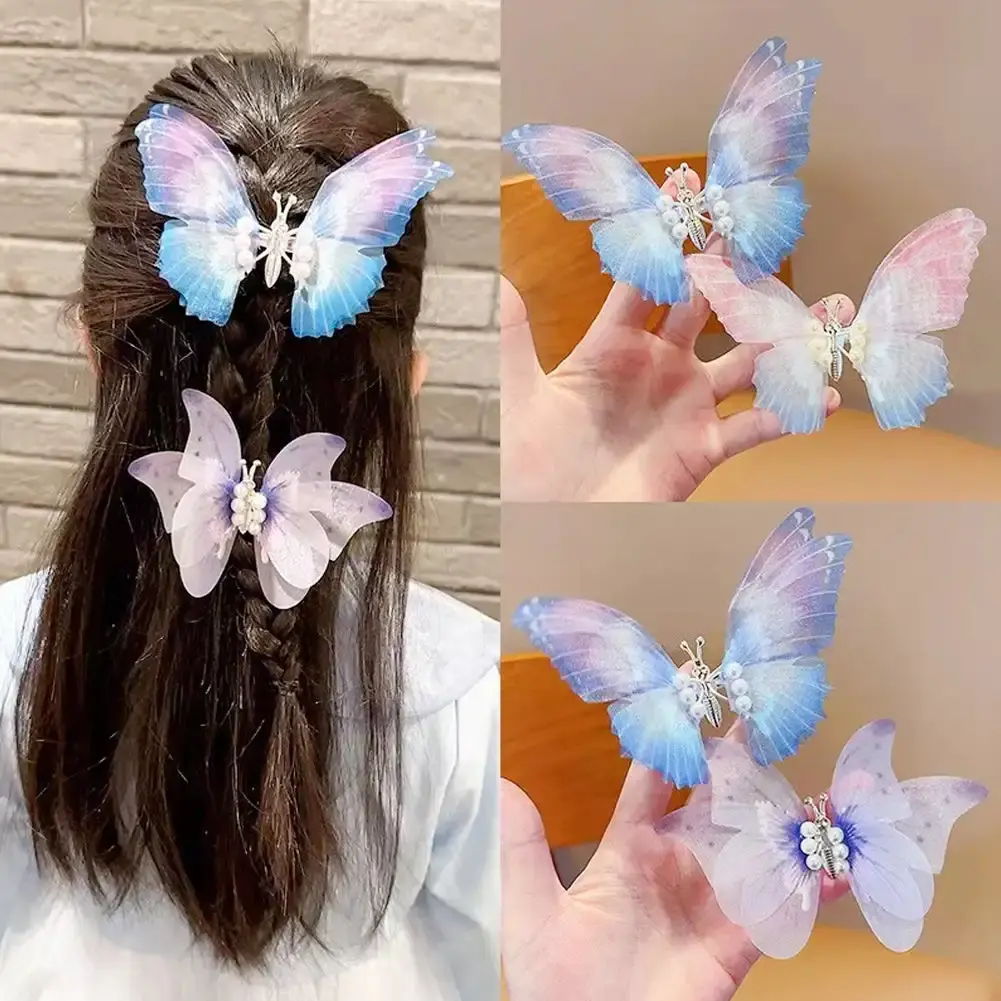 Gllitter Moving Wings Pearl Butterfly Hair Clip for Girls Sweet Decorate Hairpin Kids Lovely Hairgrip Barrettes Hair Accessories