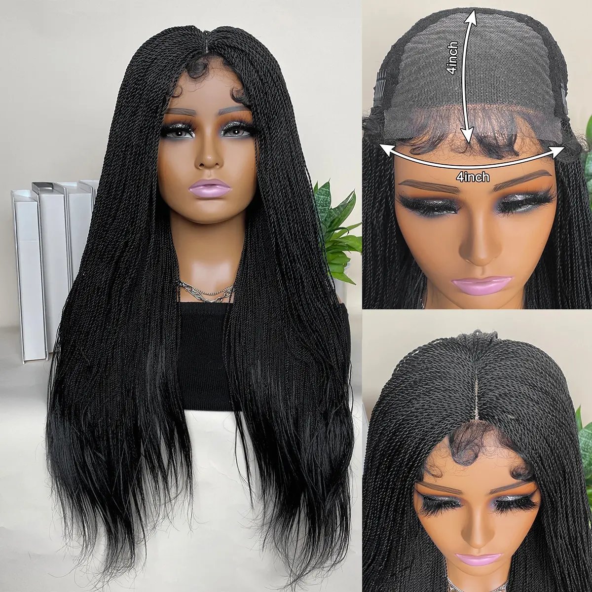 Synthetic Lace Braided Wigs Twists Braided wig with Baby Hair 24inch Black Braided Lace Front Wigs for Black Women