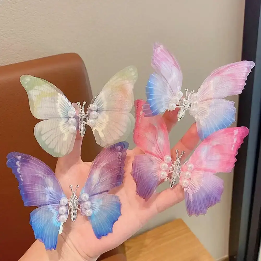 Gllitter Moving Wings Pearl Butterfly Hair Clip for Girls Sweet Decorate Hairpin Kids Lovely Hairgrip Barrettes Hair Accessories