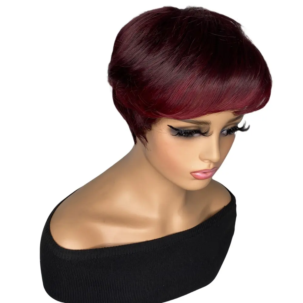 Synthetic Short Black Haircut with Bangs Natural Red and Black Hair Wigs for Black/White Women Wavy Hairstyles