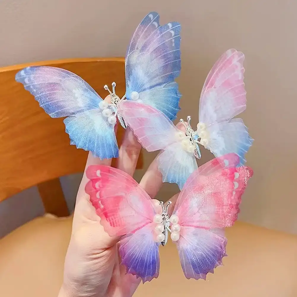 Gllitter Moving Wings Pearl Butterfly Hair Clip for Girls Sweet Decorate Hairpin Kids Lovely Hairgrip Barrettes Hair Accessories
