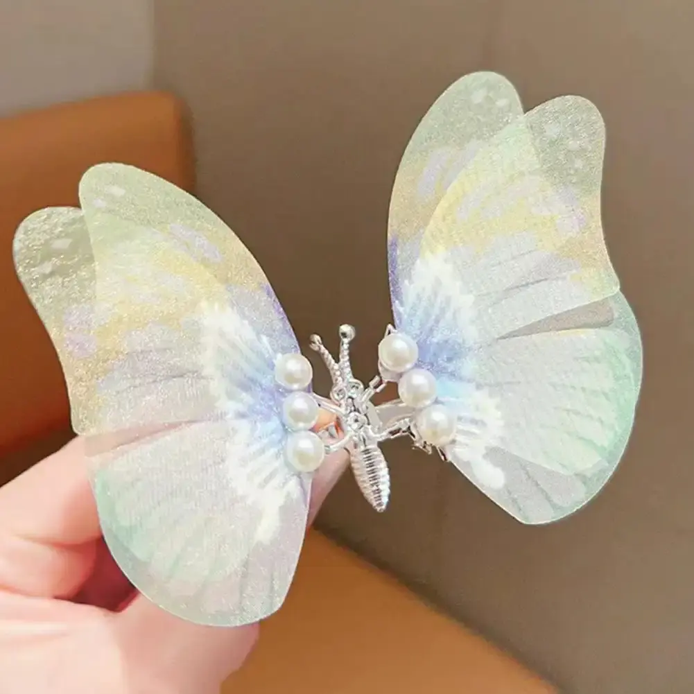 Gllitter Moving Wings Pearl Butterfly Hair Clip for Girls Sweet Decorate Hairpin Kids Lovely Hairgrip Barrettes Hair Accessories