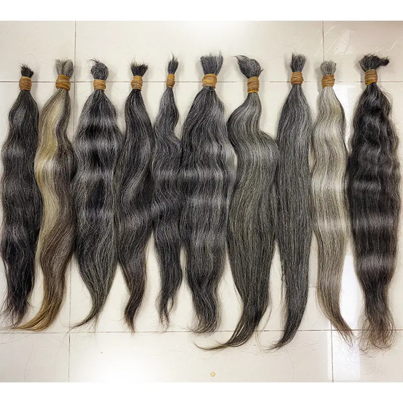 Grey Natural Unprocessed Hair No Weft Raw Virgin Hair Grey Single Donor Hair 100% Vietnamese human hair One Donor hair For women
