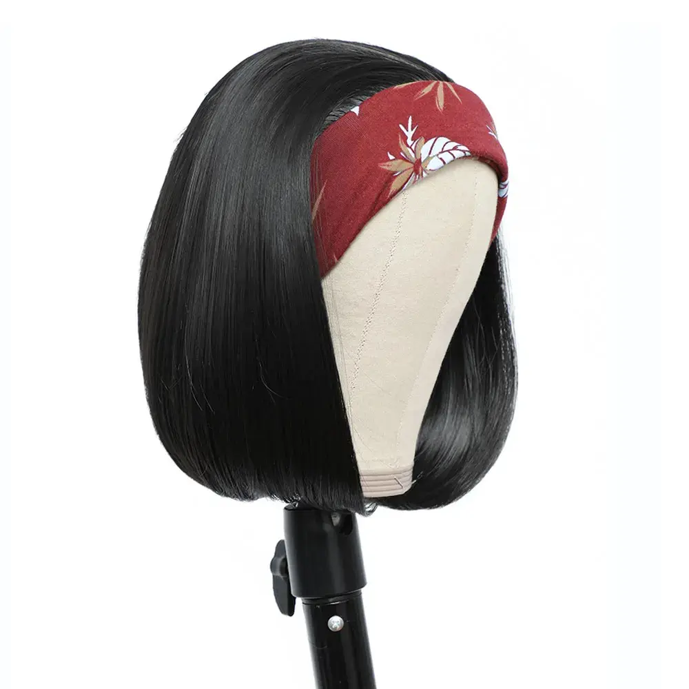 Headband Wigs Synthetic Straight Short Bob Synthetic Wig for Black Women