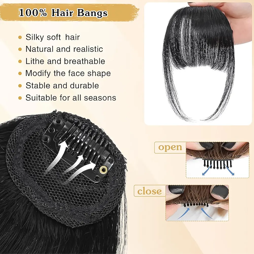 1Pc Synthetic French Style Air Bangs Wig Clip Hairstyle Tool Hair Clip Extension Hair False Tassel Wig Women's Hair Clip Bangs