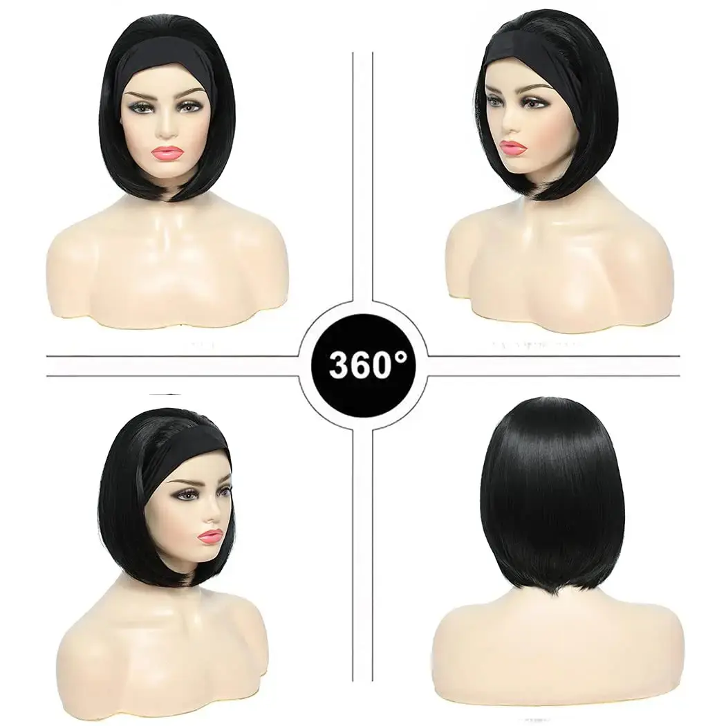 Headband Wigs Synthetic Straight Short Bob Synthetic Wig for Black Women