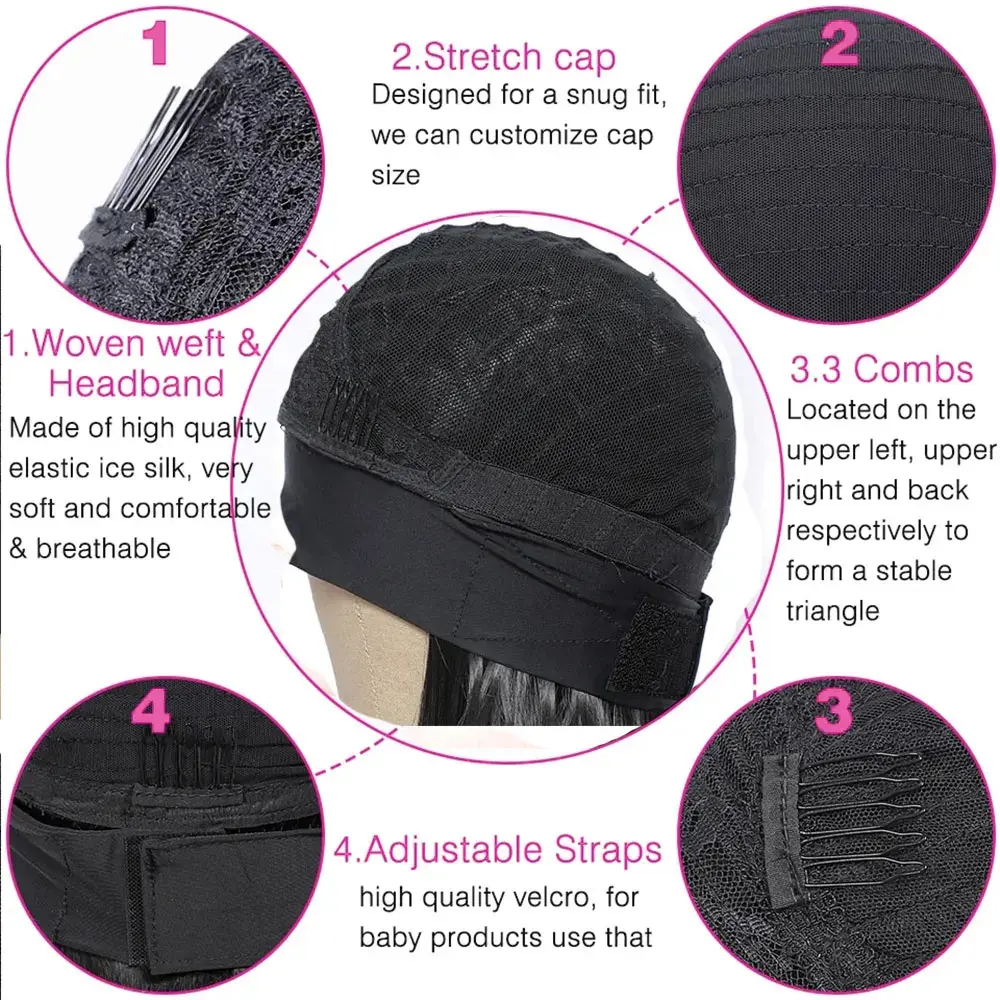Headband Wigs Synthetic Straight Short Bob Synthetic Wig for Black Women