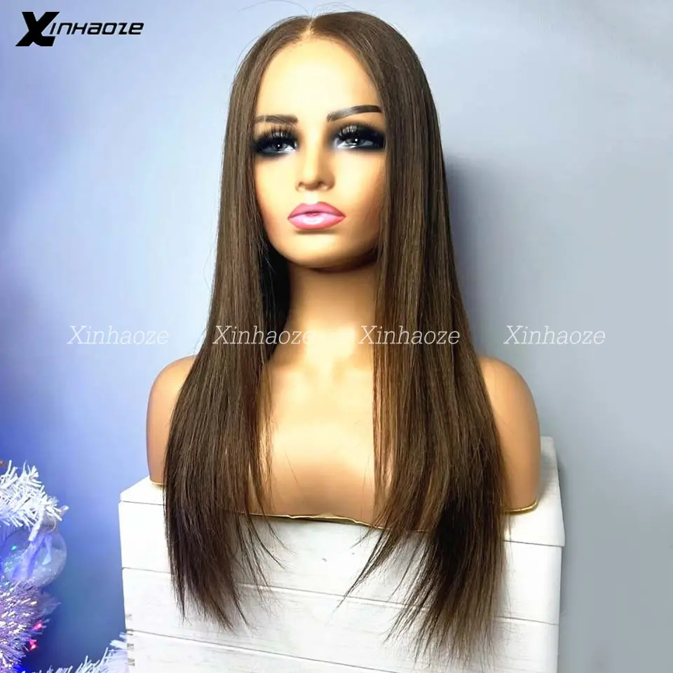 Brown Wigs Straight 13x4 Silk Top Human Hair 26inch With Baby Hair HD Lace 5x5 Silk Base Human Hair Glueless Preplucked Wigs