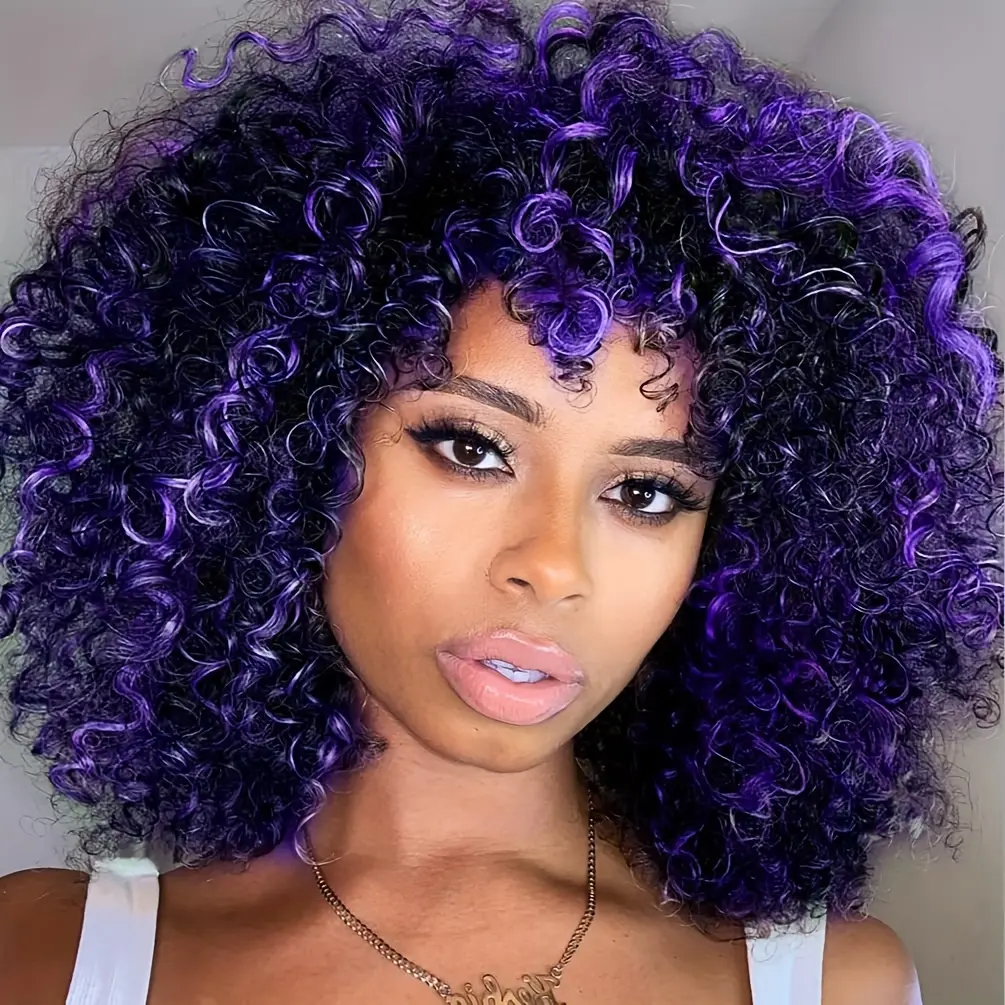 Synthetic Hair Afro Curly Wigs Orange Mixed Brown for Black Women