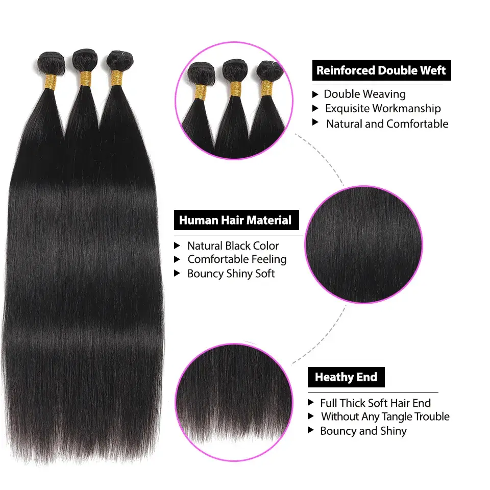 Brazilian Straight Bundles 100% Human Hair 1/2/3/4 Raw Hair Bundles Remy Hair Extension Double Weft Hair Weaving For Black Women
