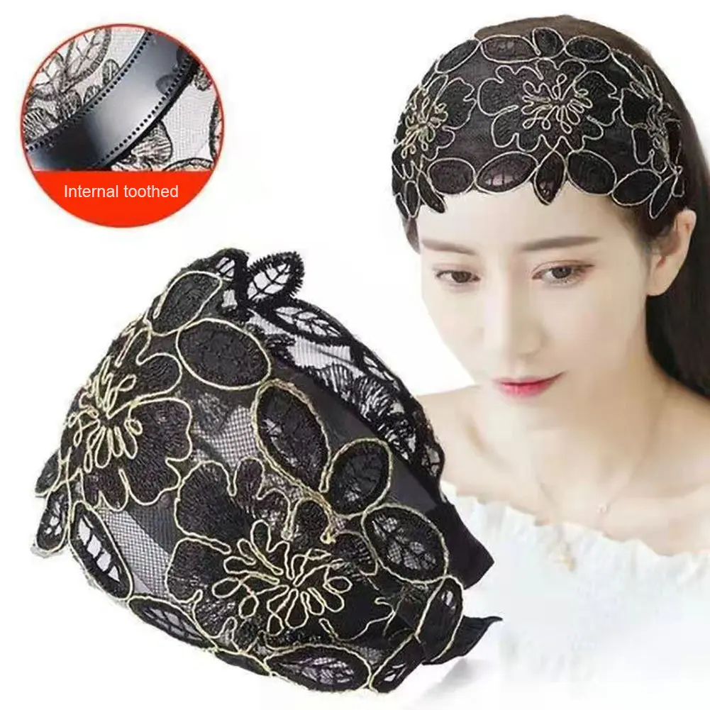 1Pc New Flower Wide-brimmedLace Headband Headdress Anti-deformed Decorative Headwear Hollow Floral Head Wrap Make Up Accessories