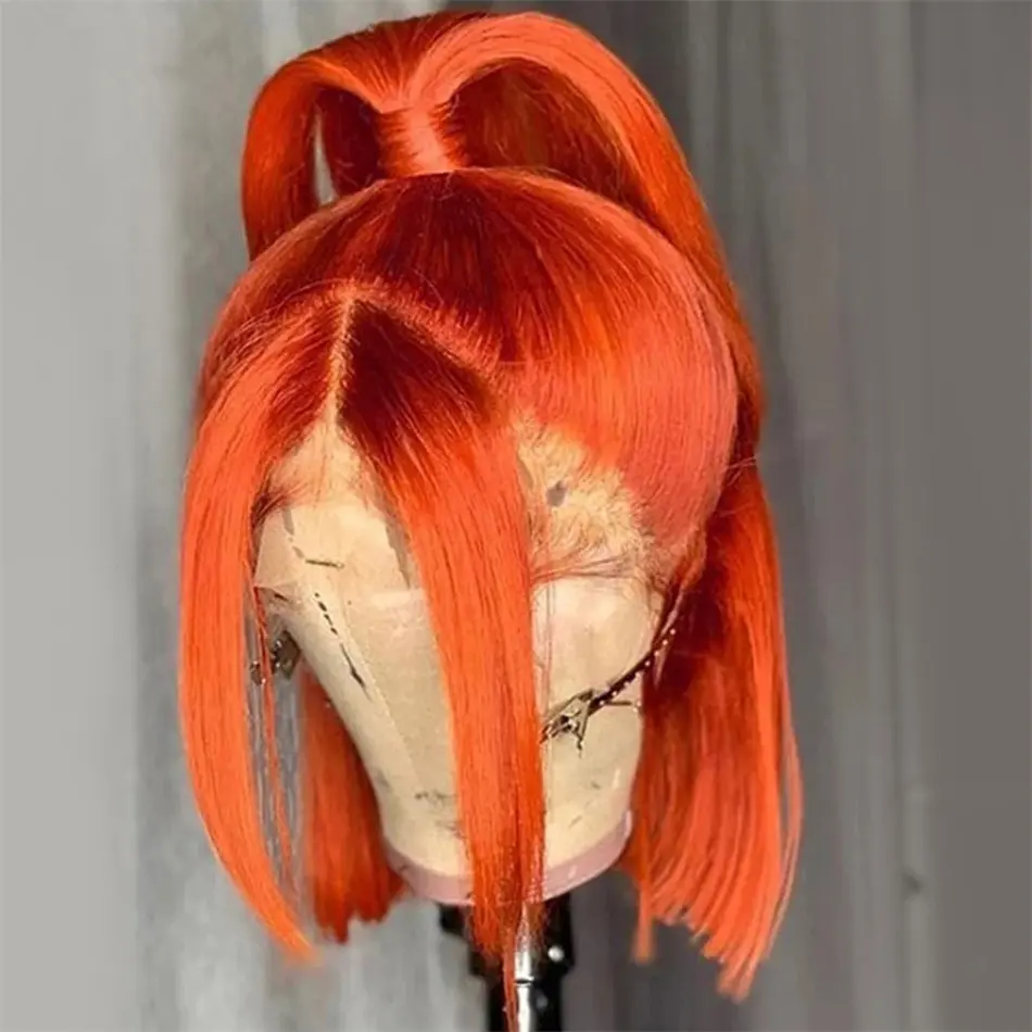Ginger Orange Lace Front Wigs Bob Wig 13x4 Lace Front Wigs Human Hair Pre Plucked   #350 Bob Glueless Wigs For Women 10Inch