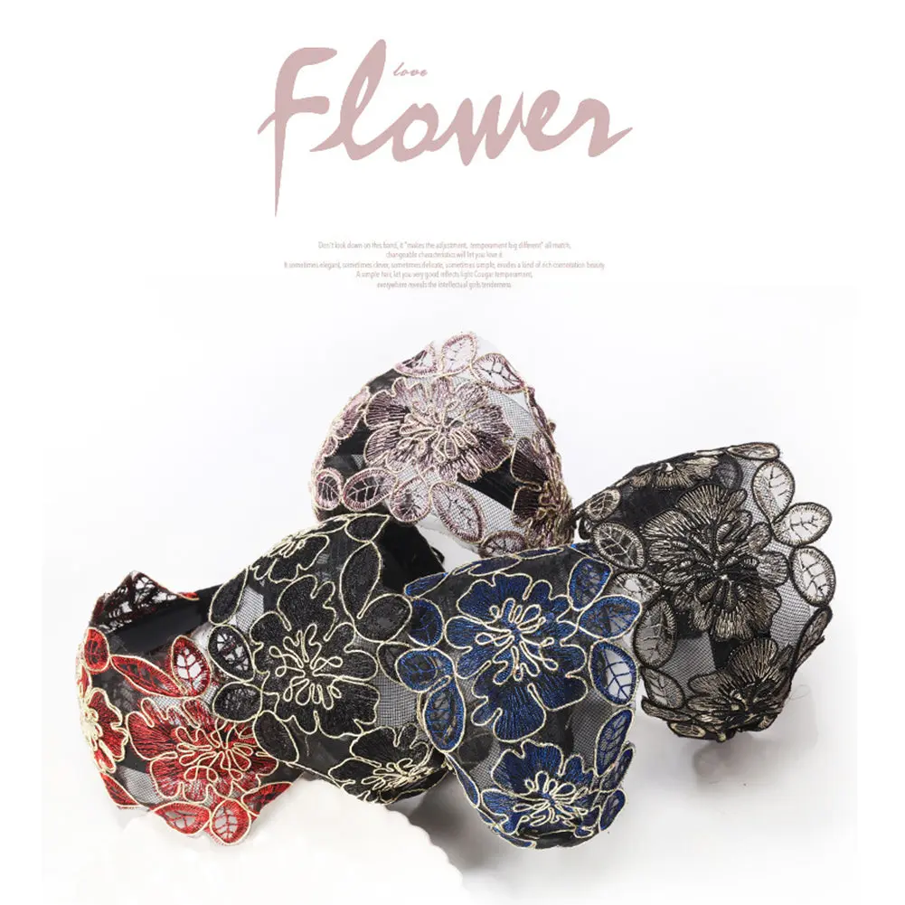 1Pc New Flower Wide-brimmedLace Headband Headdress Anti-deformed Decorative Headwear Hollow Floral Head Wrap Make Up Accessories