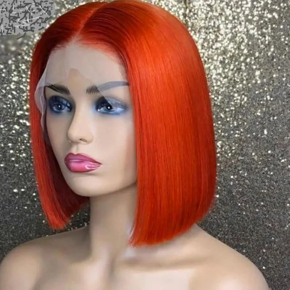 Ginger Orange Lace Front Wigs Bob Wig 13x4 Lace Front Wigs Human Hair Pre Plucked   #350 Bob Glueless Wigs For Women 10Inch