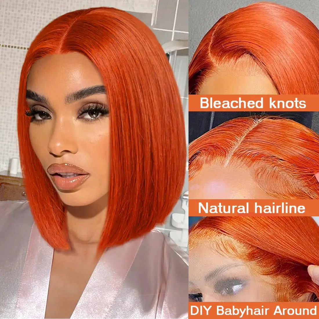 Ginger Orange Lace Front Wigs Bob Wig 13x4 Lace Front Wigs Human Hair Pre Plucked   #350 Bob Glueless Wigs For Women 10Inch