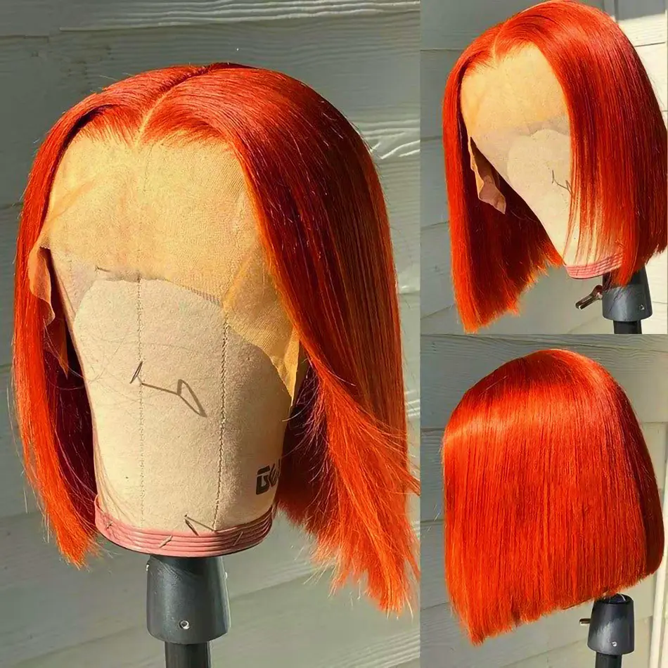 Ginger Orange Lace Front Wigs Bob Wig 13x4 Lace Front Wigs Human Hair Pre Plucked   #350 Bob Glueless Wigs For Women 10Inch