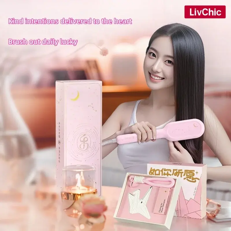 LivChic Hair Straightener Brush Ionic Straightening Brush Infrared Heated Straightening Comb with Negative Ions Dense Bristles
