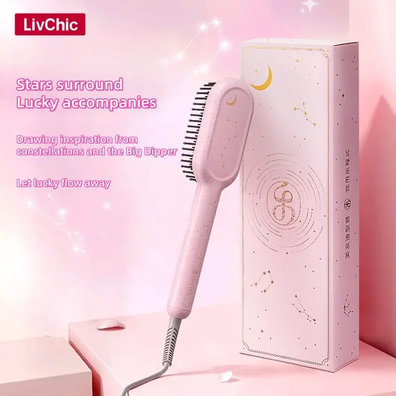 LivChic Hair Straightener Brush Ionic Straightening Brush Infrared Heated Straightening Comb with Negative Ions Dense Bristles