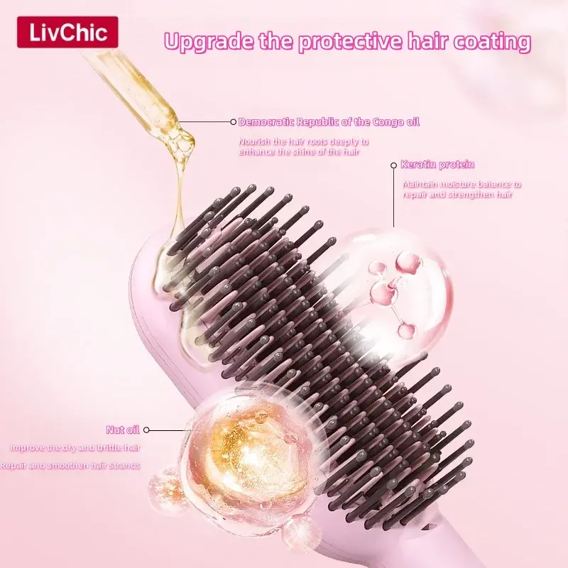 LivChic Hair Straightener Brush Ionic Straightening Brush Infrared Heated Straightening Comb with Negative Ions Dense Bristles