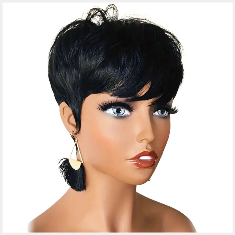 Straight Human Hair Pixie Cut Wigs for black women Full Machine Made Wigs Natural color  Bob Hair Wig Women Daily