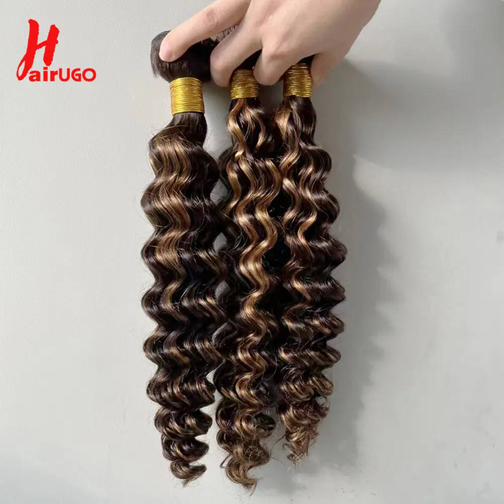 Brazilian Highlight Deep Wave Hair Bundles Remy Hair Ombre P4/27 Deep Wave Human Hair Extensions Wholesale Price Weave HairUGo