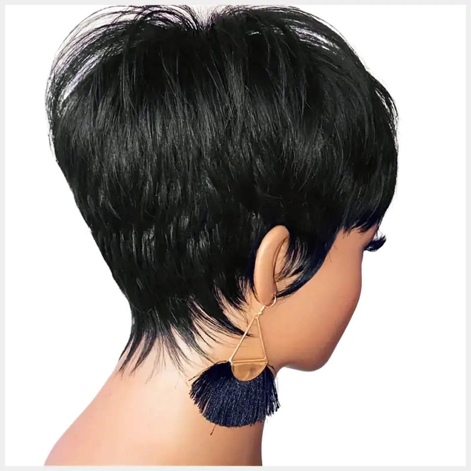 Straight Human Hair Pixie Cut Wigs for black women Full Machine Made Wigs Natural color  Bob Hair Wig Women Daily