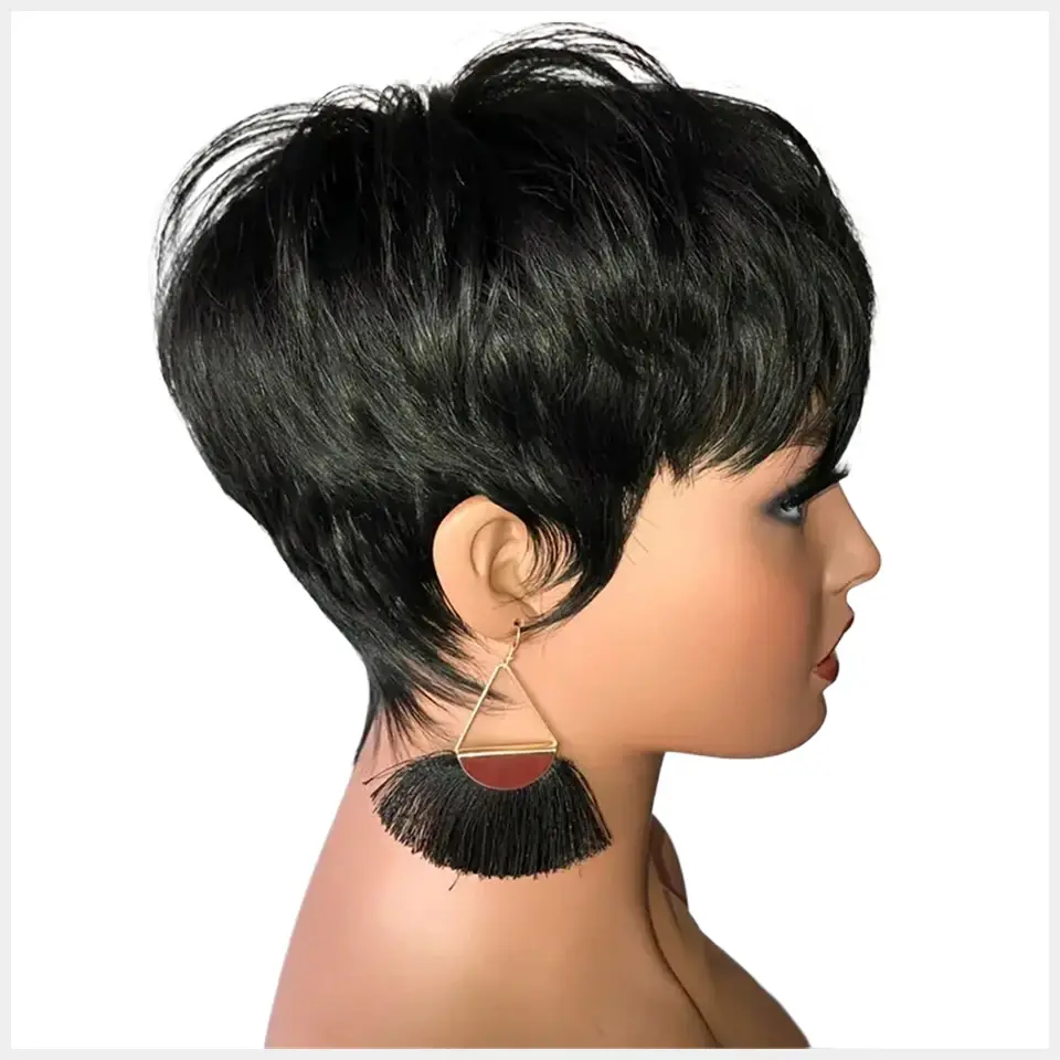 Straight Human Hair Pixie Cut Wigs for black women Full Machine Made Wigs Natural color  Bob Hair Wig Women Daily