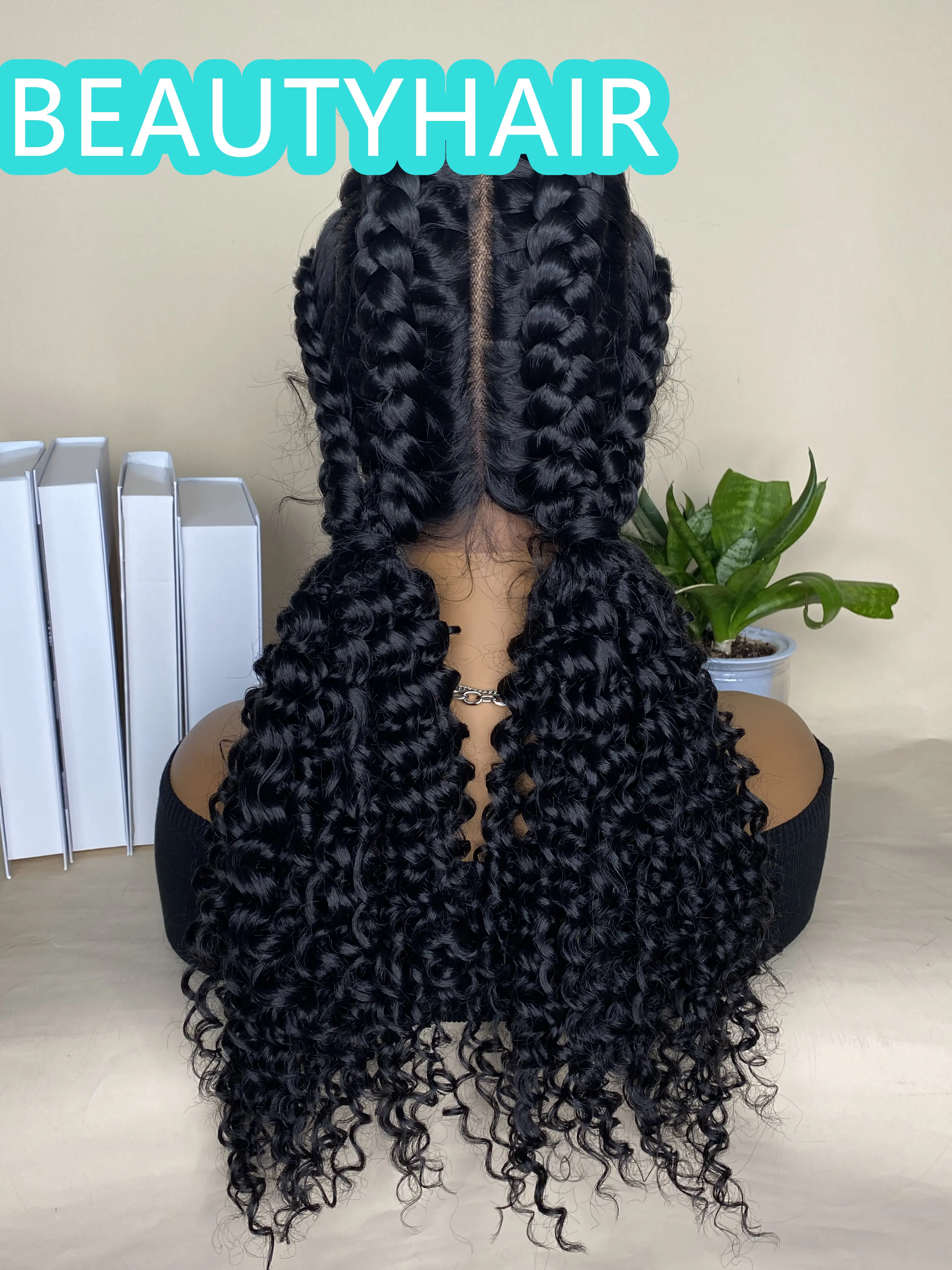 Lace Wigs Synthetic Hand Braided Swiss Dutch Twins Braided Wigs Natural Black 24 inch Braided Wig With Baby Hair For Black Women