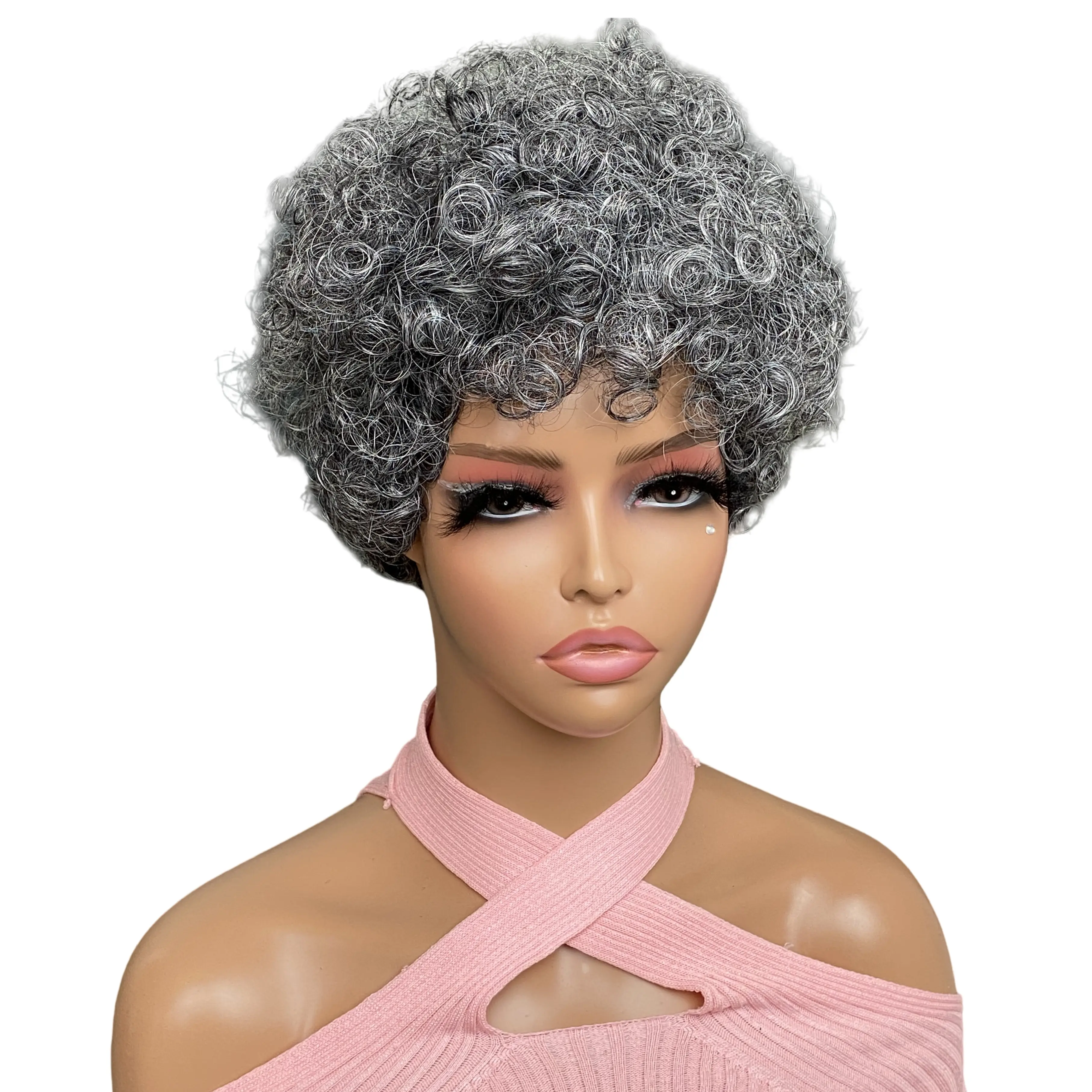 Short Synthetic Cut Wig for Black Women Short Grey Afro Pixie Wigs Short Curly Wigs for Black Women