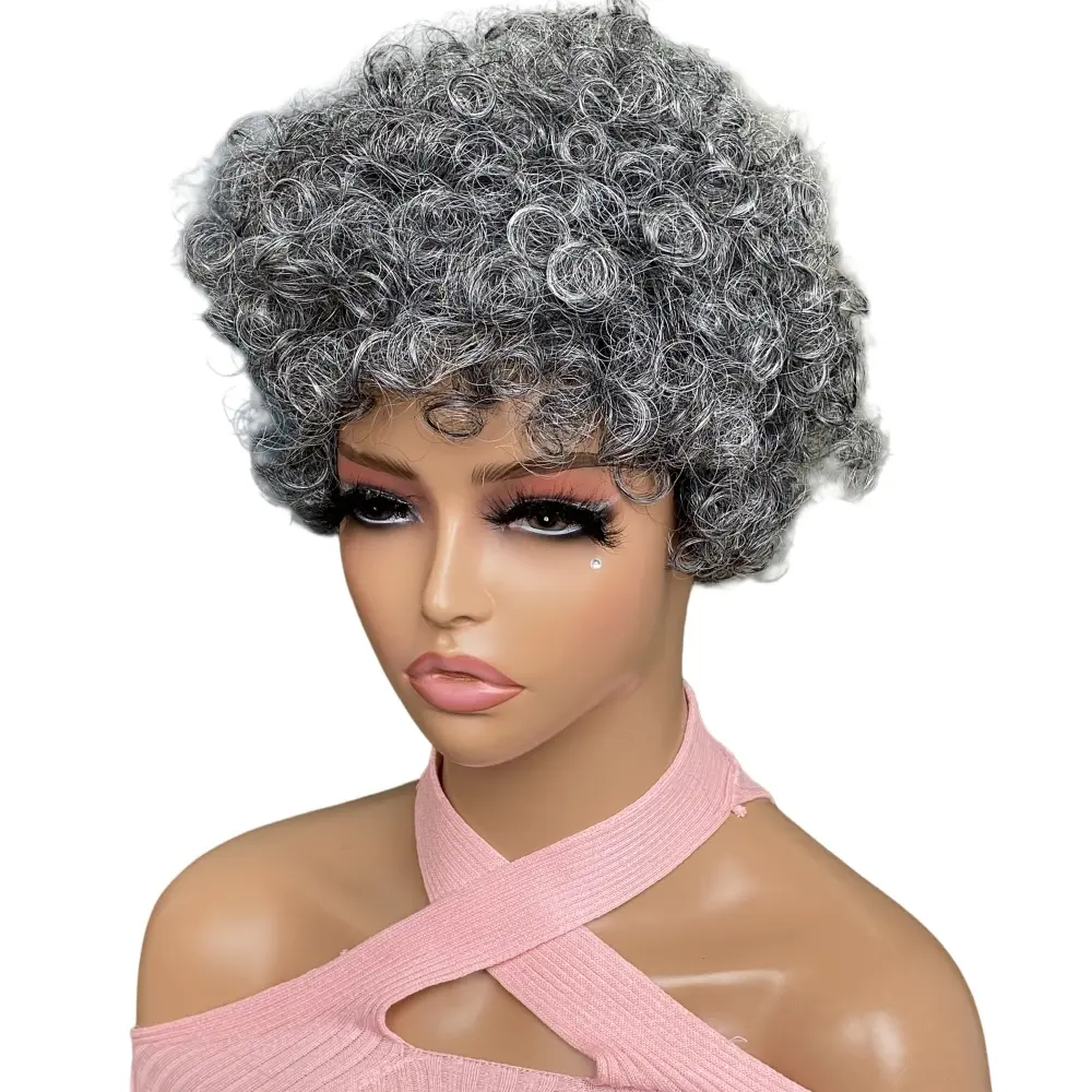 Short Synthetic Cut Wig for Black Women Short Grey Afro Pixie Wigs Short Curly Wigs for Black Women