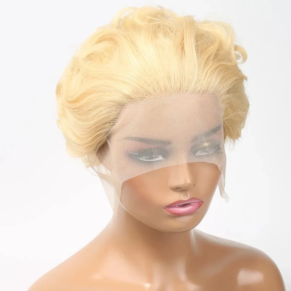 613 Blonde Wig 13X1 Transparent Lace Wig For Women Pixie Cut Wig Short Curly Human Hair Wigs Cheap Human Hair