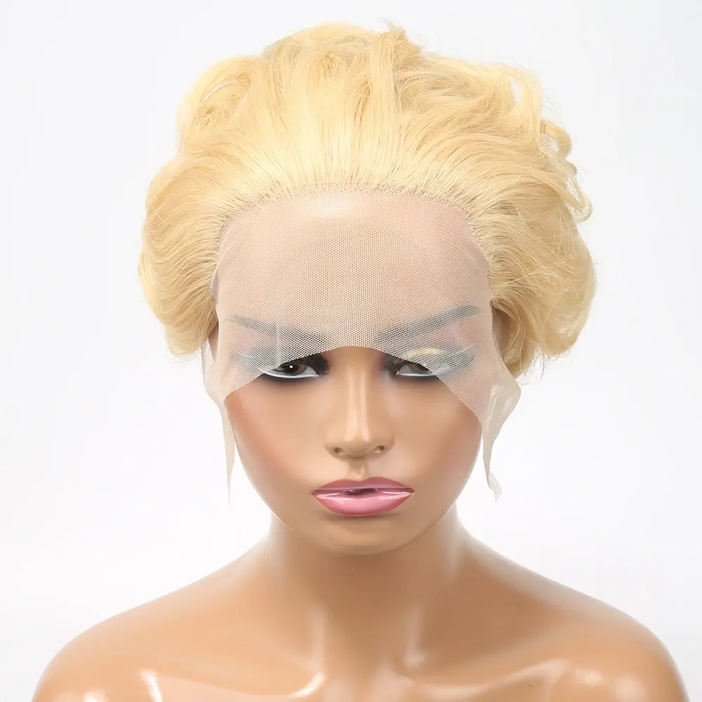 613 Blonde Wig 13X1 Transparent Lace Wig For Women Pixie Cut Wig Short Curly Human Hair Wigs Cheap Human Hair