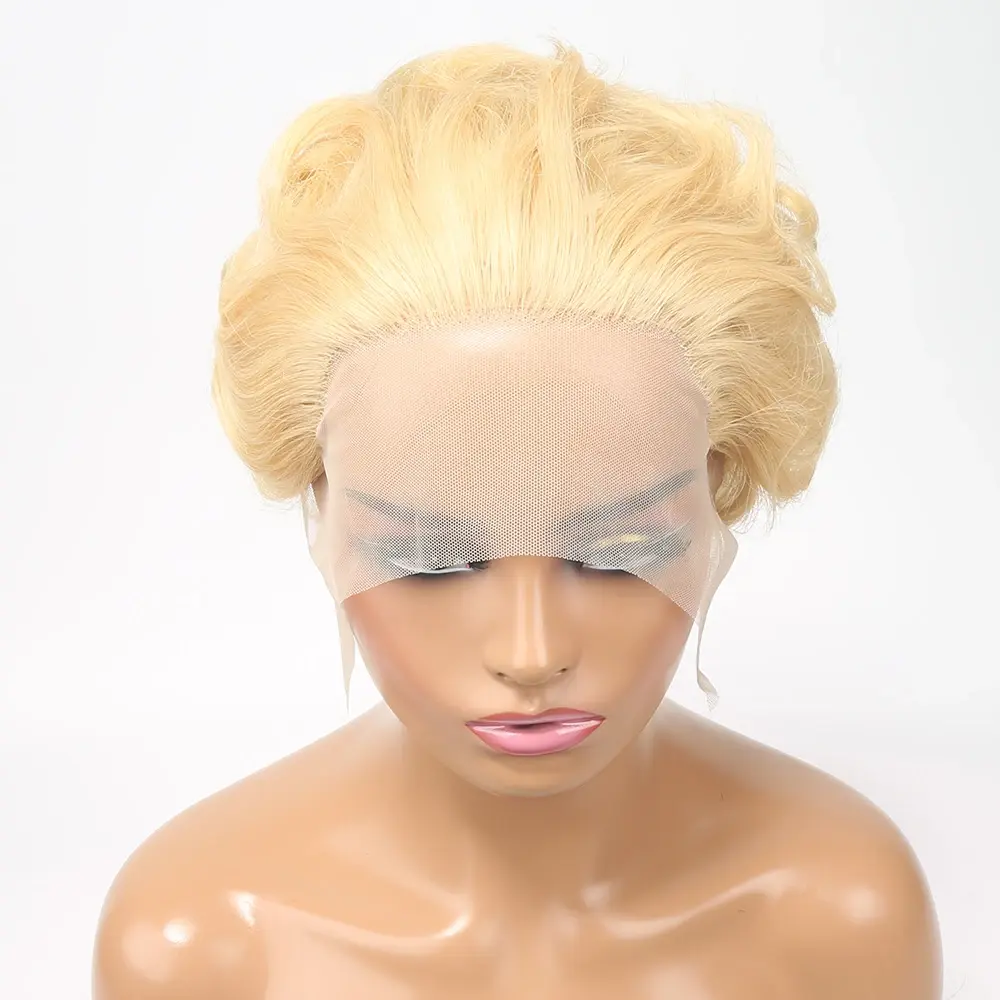 613 Blonde Wig 13X1 Transparent Lace Wig For Women Pixie Cut Wig Short Curly Human Hair Wigs Cheap Human Hair