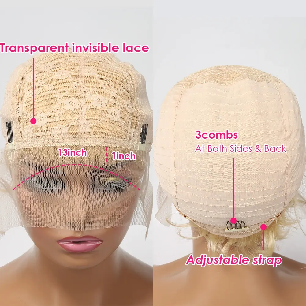 613 Blonde Wig 13X1 Transparent Lace Wig For Women Pixie Cut Wig Short Curly Human Hair Wigs Cheap Human Hair