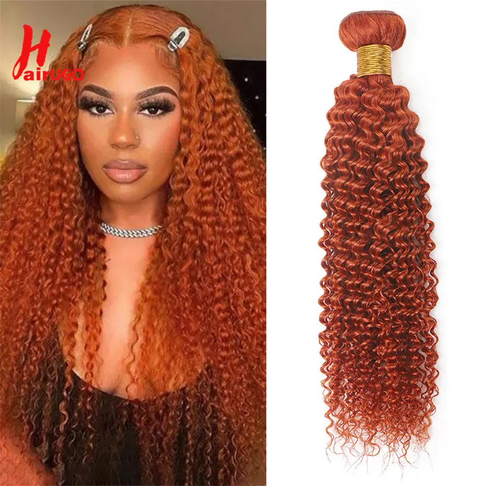 Ginger Orange Kinky Curly Hair Bundles HairUGo Brazilian Remy Hair Colored Kinky Curly Human Hair Extensions Orange Hair Weaving