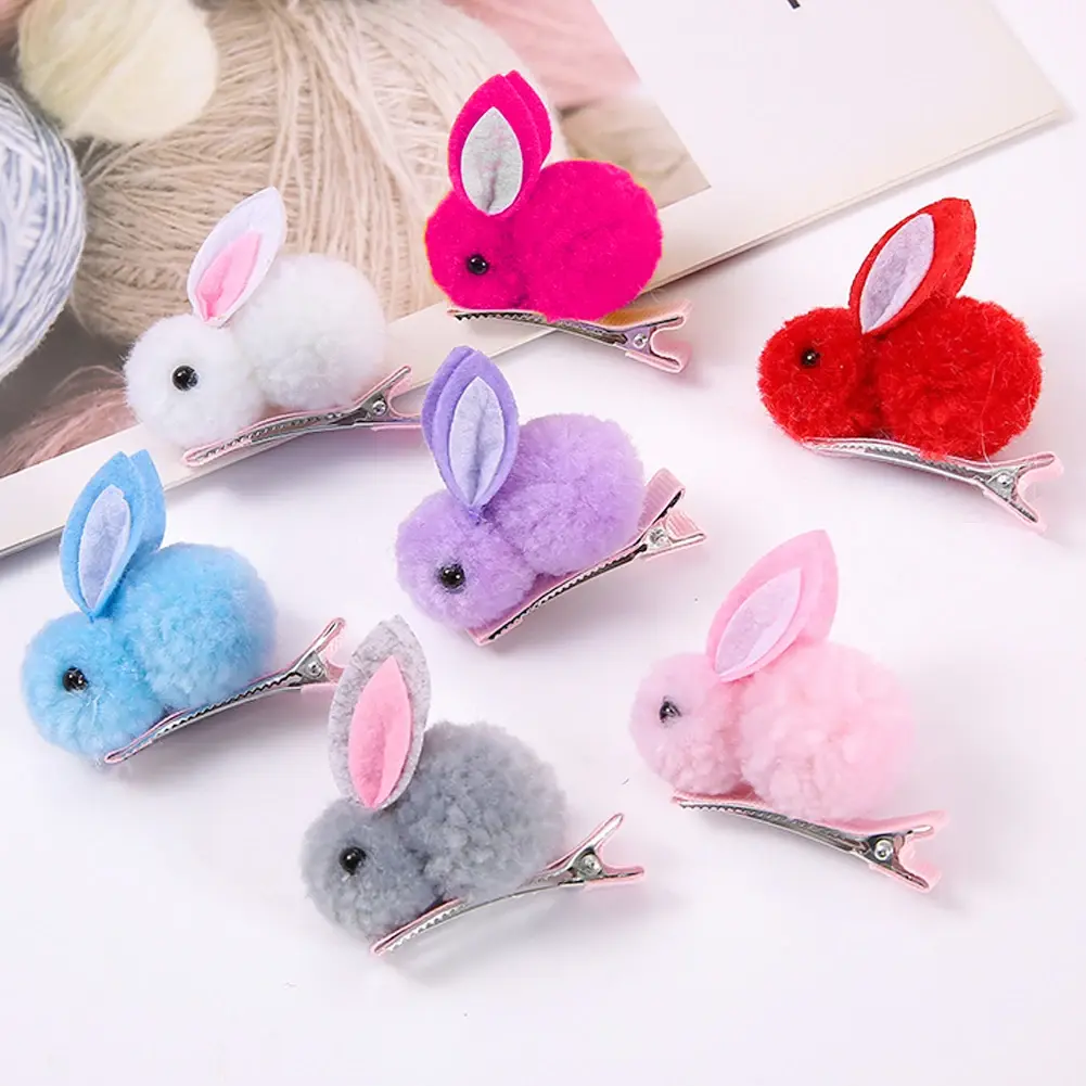 Cute Plush Rabbit Hair Clips Children Girls Heart Ultra Fairy Side Clips Knitted Hair Card Headwear Unisex Sweet Style Hair Clip