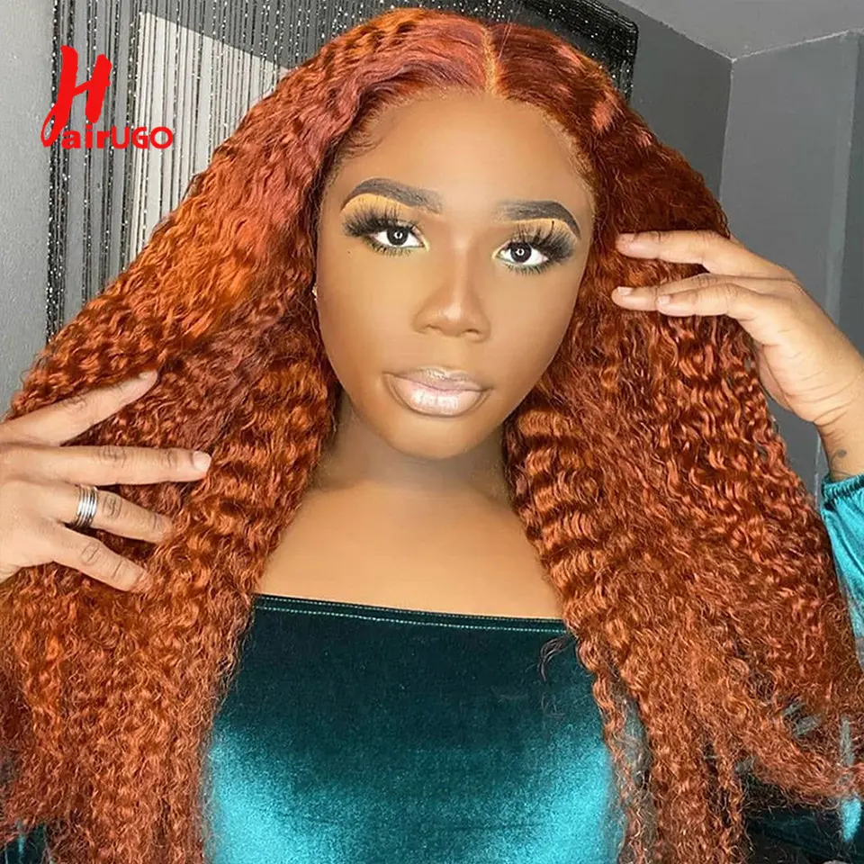 Ginger Orange Kinky Curly Hair Bundles HairUGo Brazilian Remy Hair Colored Kinky Curly Human Hair Extensions Orange Hair Weaving