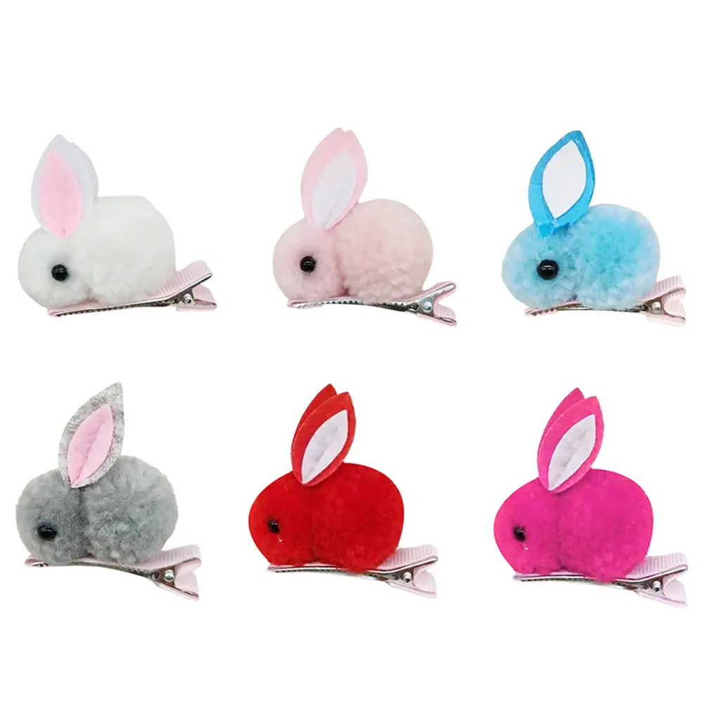 Cute Plush Rabbit Hair Clips Children Girls Heart Ultra Fairy Side Clips Knitted Hair Card Headwear Unisex Sweet Style Hair Clip