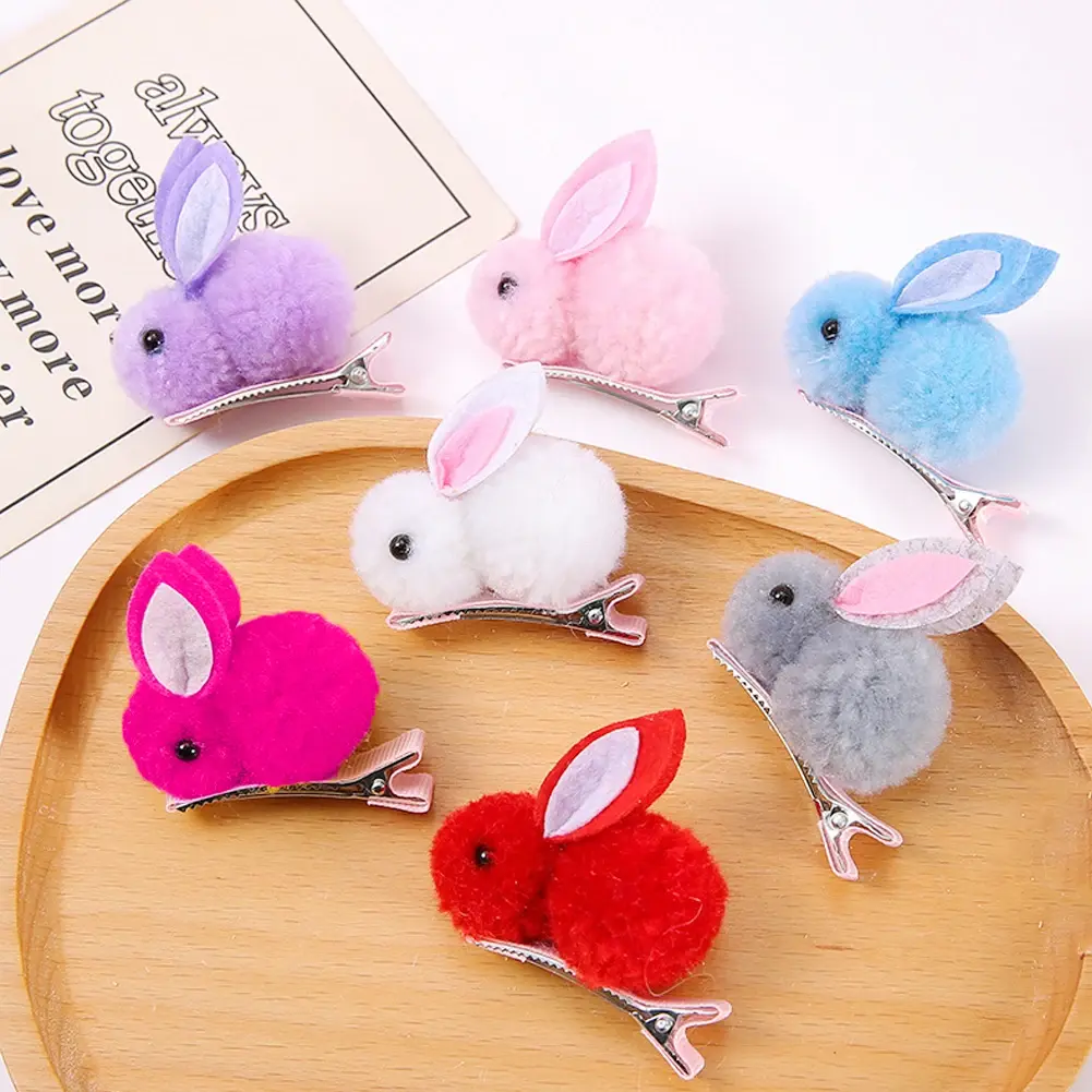 Cute Plush Rabbit Hair Clips Children Girls Heart Ultra Fairy Side Clips Knitted Hair Card Headwear Unisex Sweet Style Hair Clip